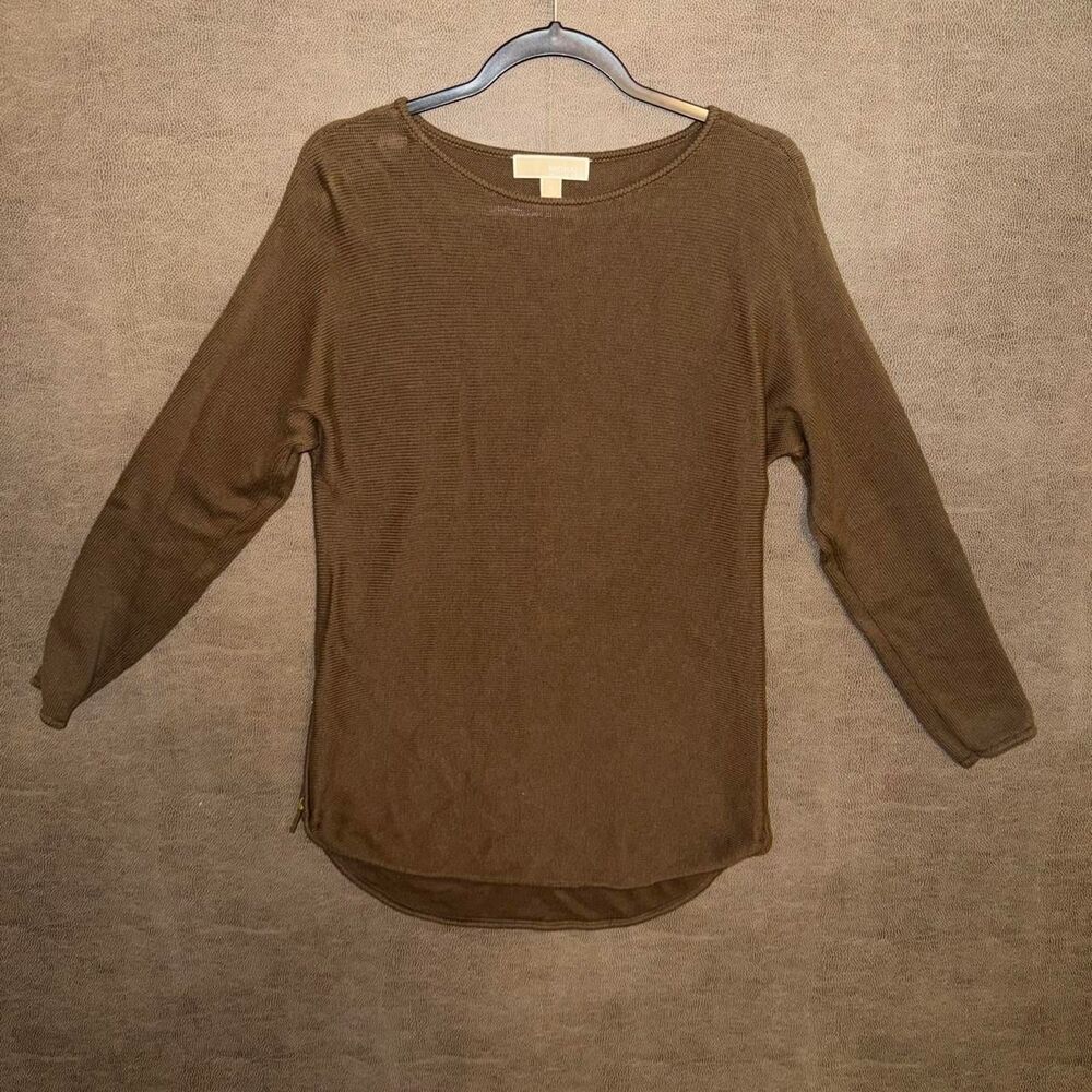 Michael Kors brown oversized sweater with gold zipper detail
